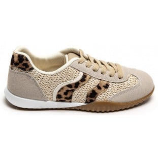 Leopard Hessian Panel Two Stripe Trainer