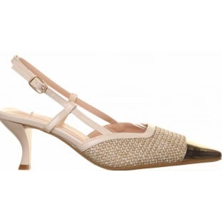 Taupe Sling Back Toe Cap Trim Court