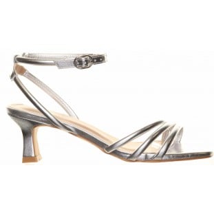 Silver Low Heel Strappy Sandal