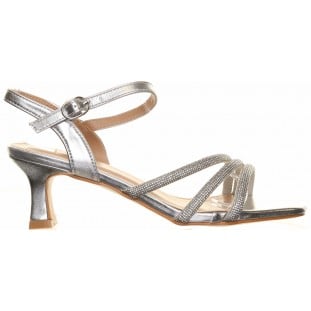 Silver Low Heel Strappy Sandal