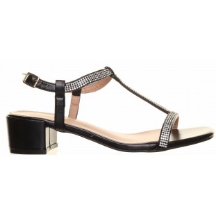 Sorento Black T Strap Diamante Low Block Heel