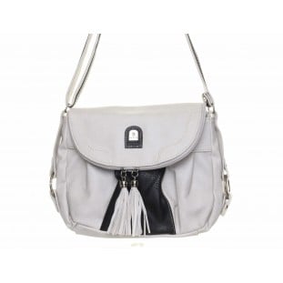 White and Black Tassel Trim Shoulder Bag