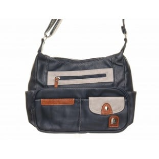 Navy One Zip And Pocket Shoulder Bag