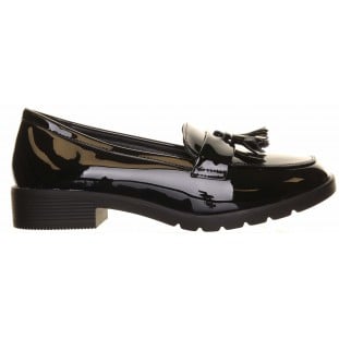 Black Patent Tassel Flat Loafer