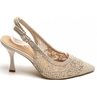 Beige Open Work Sling Back Court