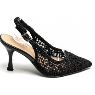 Black Open Work Sling Back Court