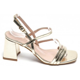 Gold Block Heel Strappy Sandal