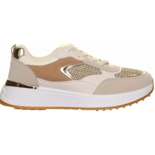 Beige Black Mid Wedge Laced Trainer