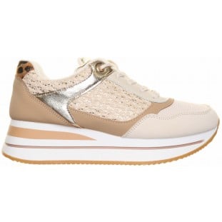 Beige High Stripe Wedge Laced Trainer