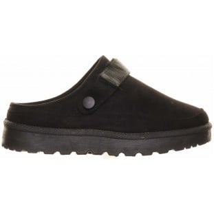 Black Side Button Flat Slide Mule