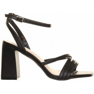 Black Block Heel Strippy Sandal