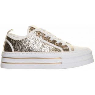 Gold High Sole Laced Canvas Shoe