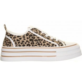 Leopard High Sole Laced Canvas Shoe