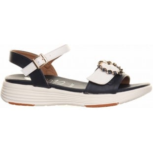 OMG Navy White Circular Trim Low Wedge Sandal